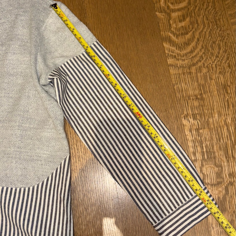 Striped Hem Gray Crewneck Sweater - Women - Picture 8 of 9